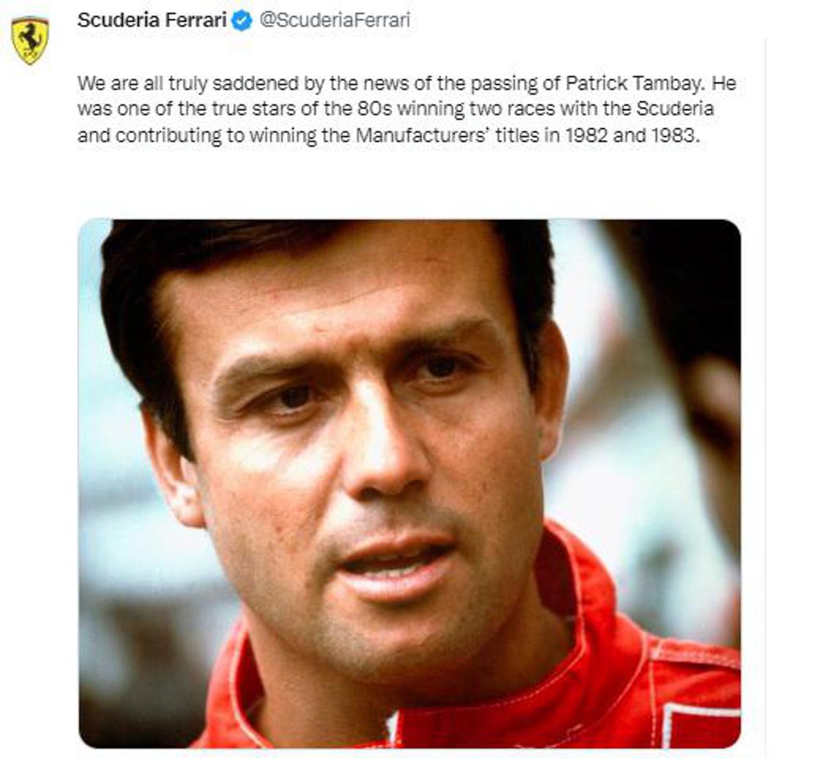 F1, è morto Patrick Tambay: ex pilota Ferrari aveva 73 anni