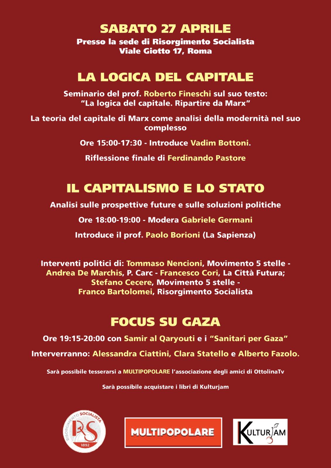 Il Dibattito – Dal Capitalismo a Marx, passando per Gaza: se ne discute domani nella sede di ‘Risorgimento Socialista’, a San Saba